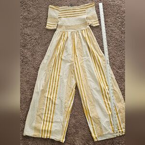 Stylish Striped Yellow and White Wide Leg Jumpsuit